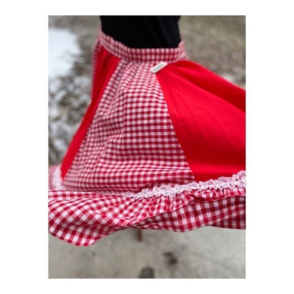 Vintage Soft Pleated Midi Circle Skirt Gingham Farmcore Prairie Sz S - Picture 11 of 12